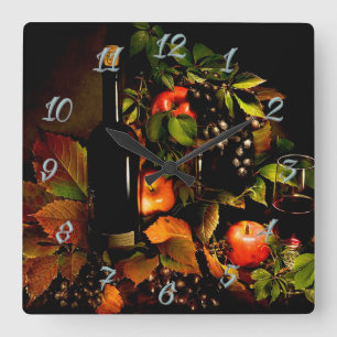 Wine and Grapes Quadratische Wanduhr
