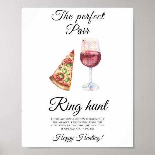 Wine and Pizza Bridal shower Ring hunt game Poster (Vorne)