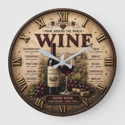 Wine Around the World Rustic Vineyard Große Wanduhr (Vorderseite)