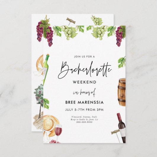 Wine Bachelorette Einladung (Vorne/Hinten)