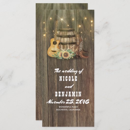 Wine Barrel Cowboy Boots Country Weddingprogramme Programm (Vorne/Hinten)