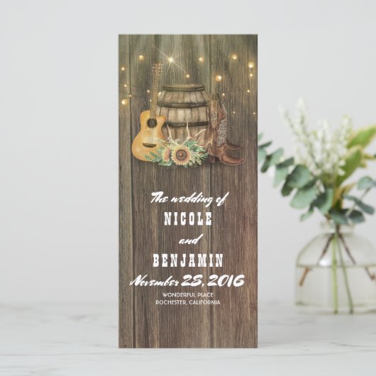 Wine Barrel Cowboy Boots Country Weddingprogramme Programm (Stehend Vorderseite)