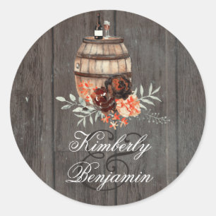Wine Barrel Rustic Burgundy Blume Hochzeit Runder Aufkleber