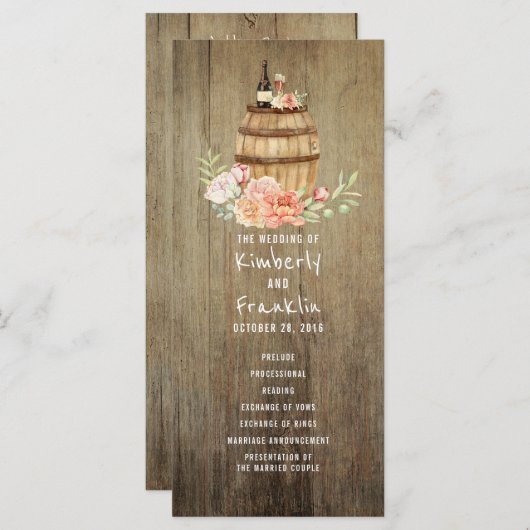 Wine Barrel Rustic Floral Hochzeitsprogramme Programm (Vorne/Hinten)
