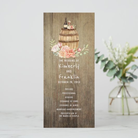 Wine Barrel Rustic Floral Hochzeitsprogramme Programm (Stehend Vorderseite)