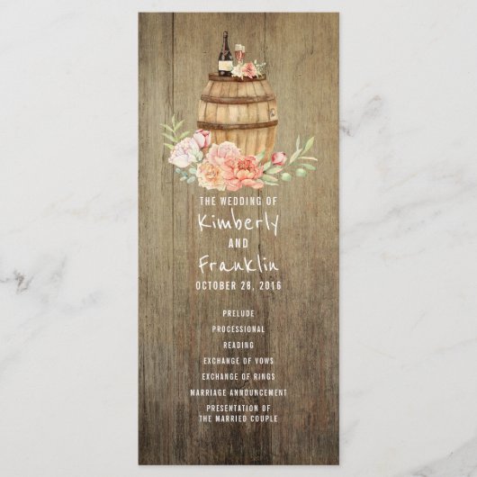Wine Barrel Rustic Floral Hochzeitsprogramme Programm (Vorderseite)