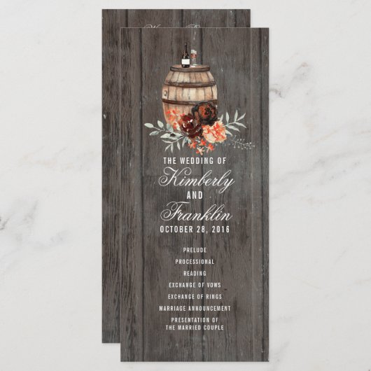 Wine Barrel Rustic Floral Hochzeitsprogramme Programm (Vorne/Hinten)