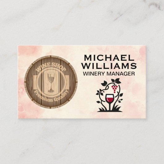 Wine Barrel | Weinglas und Weintrauben | Weinkelle Visitenkarte (Vorderseite)