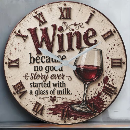 Wine Because No Good Story Ever Started with Milk Große Wanduhr