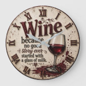 Wine Because No Good Story Ever Started with Milk Große Wanduhr (Vorderseite)