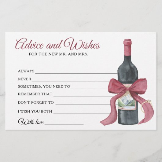 Wine before vows Bridal Shower Advice and Wishes Briefpapier (Vorderseite)