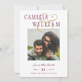 Wine Berry Gold Wedding FOTO Save the Date Einladung