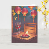Wine Birthday Wishes Karte (Gelbe Blume)