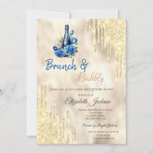 Wine Blue Rose Gold Tropfen Brunch & Bubbly Einladung