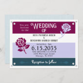 Wine Blue Rose Race Bib Marathon Hochzeit Einladung (Vorne/Hinten)