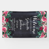 Wine Blush & Navy Wood Burgundy Wedding Willkommen Banner (Horizontal)