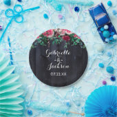 Wine Blush & Navy Wood Burgundy Wedgram Pappteller (Party)