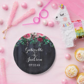 Wine Blush & Navy Wood Burgundy Wedgram Pappteller (Party)