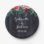 Wine Blush & Navy Wood Burgundy Wedgram Pappteller (Vorderseite)