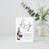 Wine Bottle Glass Script QR Code Wedding RSVP Begleitkarte (Stehend Vorderseite)