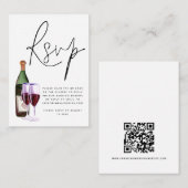 Wine Bottle Glass Script QR Code Wedding RSVP Begleitkarte (Vorne/Hinten)
