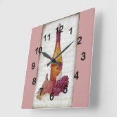 Wine bottle, Grape leaf Quadratische Wanduhr (Winkel)