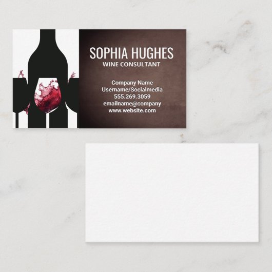 Wine Bottle Silhouette | Wine Splash Visitenkarte (Vorne/Hinten)
