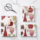 Wine Bottles Wrapping Paper Flat Sheet Set of 3 Geschenkpapier Set
