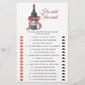Wine Bridal shower He said she said game (Vorderseite)