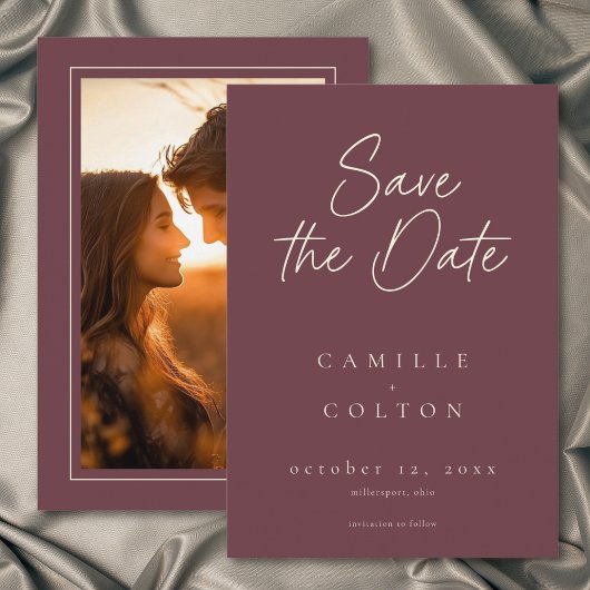 Wine Burgundy Minimalist Wedding Photo Save The Date