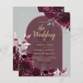 Wine Burgundy Rose Gold Text Wedding (Vorne/Hinten)