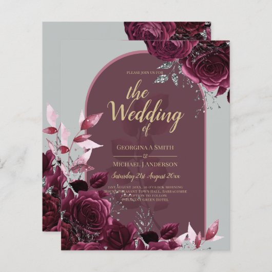 Wine Burgundy Rose Gold Text Wedding (Vorne/Hinten)