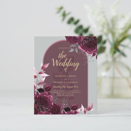 Wine Burgundy Rose Gold Text Wedding (Stehend Vorderseite)