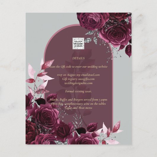Wine Burgundy Rose Gold Text Wedding (Rückseite)