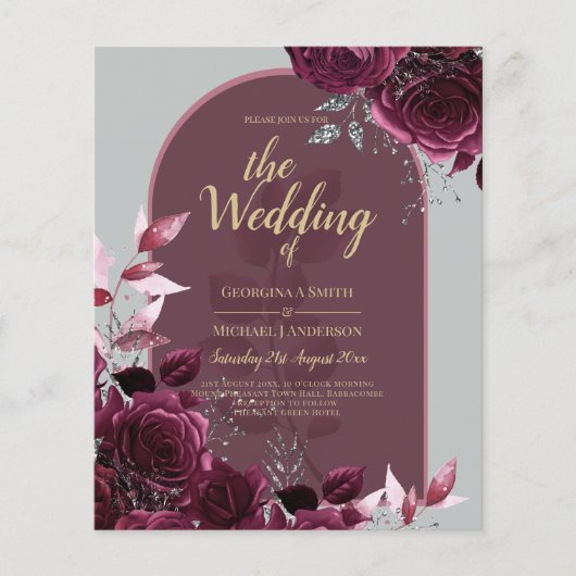 Wine Burgundy Rose Gold Text Wedding (Vorderseite)
