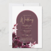 Wine Burgundy Rose Gold Text Wedding Einladung (Vorderseite)