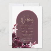 Wine Burgundy Rose Gold Text Wedding Einladung (Vorderseite)