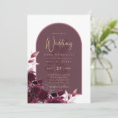 Wine Burgundy Rose Gold Text Wedding Einladung (Stehend Vorderseite)