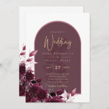 Wine Burgundy Rose Gold Text Wedding