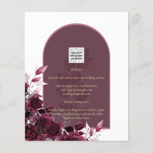 Wine Burgundy Rose Gold Text Wedding INVITE (Rückseite)
