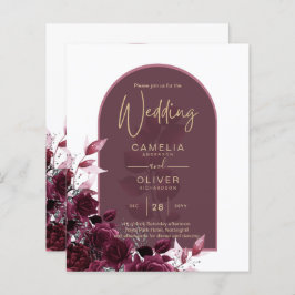 Wine Burgundy Rose Gold Text Wedding INVITE