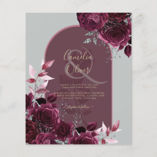 Wine Burgundy Rose Gold Text Wedding INVITE