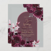 Wine Burgundy Rose Gold Text Wedding INVITE (Vorne/Hinten)