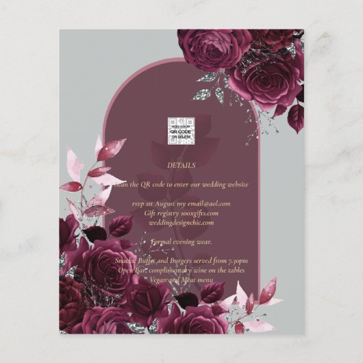 Wine Burgundy Rose Gold Text Wedding INVITE (Rückseite)