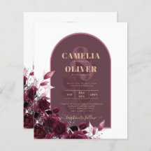 Wine Burgundy Rose Gold Text Wedding INVITE