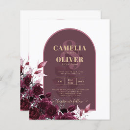 Wine Burgundy Rose Gold Text Wedding INVITE