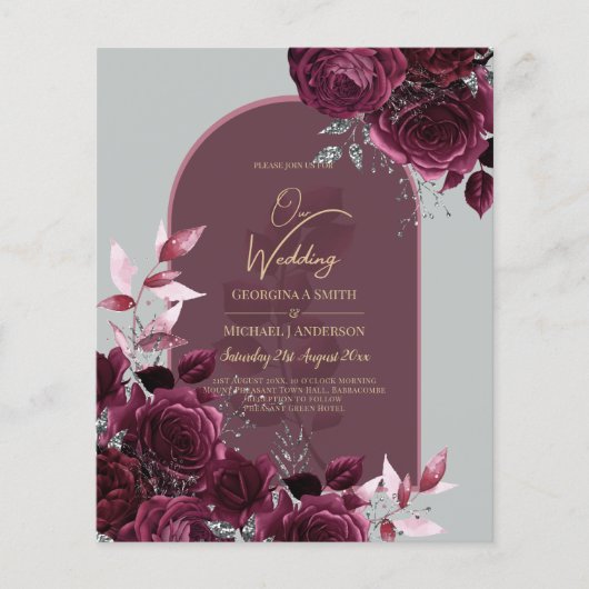 Wine Burgundy Rose Gold Text Wedding INVITE Flyer (Vorne)