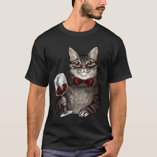 Wine Cat Gray Tabby T-Shirt (Vorderseite)