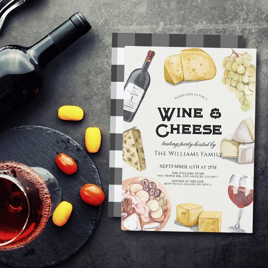 Wine & Cheese Charcuterie Gingham Verkostung Party Einladung
