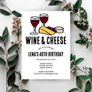 Wine & Cheese Degustation Party Geburtstag Sketch  Einladung